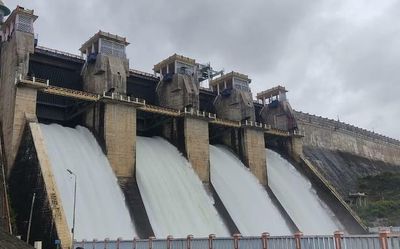 Water discharged from four crest gates of Harangi dam