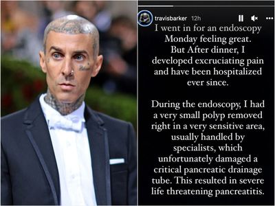 Travis Barker diagnosed with ‘life-threatening pancreatitis’ as he shares health update