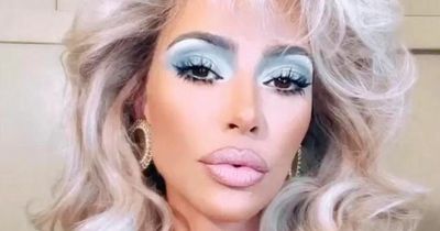 Kim Kardashian transforms into 80s bombshell with huge ice blonde wig and silver swimwear