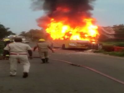 4 injured after bus catches fire in Bhubaneswar