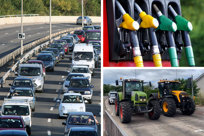 Fuel protesters use tractors to block traffic on busy Scottish motorway