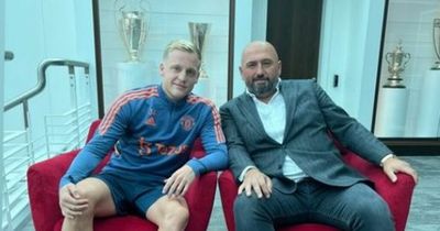Frenkie de Jong and Tyrell Malacia's agent pictured at Manchester United training ground