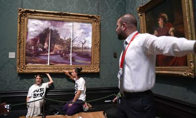 Climate protesters glue themselves to National Gallery artwork