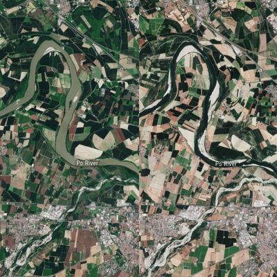 ‘Worst drought in 70 years’ – satellite images show Italian river at record low