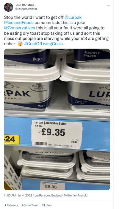 Shoppers outraged as tub of Lurpak butter goes for £9