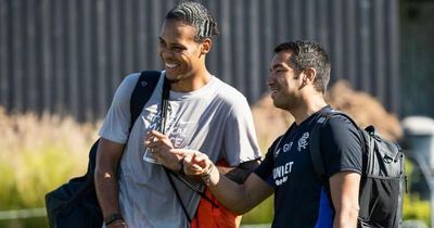 Virgil van Dijk spotted with Rangers boss Gio van Bronckhorst as Celtic hero shares a laugh with Ibrox boss
