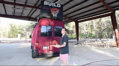 Home Built Sprinter Camper Van Has A Regulation-Height Basketball Hoop