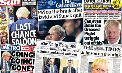 ‘Johnson on the brink’: what the papers said about Boris Johnson’s cabinet resignations