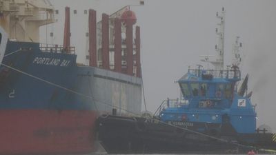 MV Portland Bay cargo ship finally makes it to shore after three days stranded in waters off Sydney