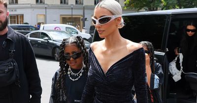 Kim Kardashian and her mini-me daughter North twin in all-black outfits in Paris