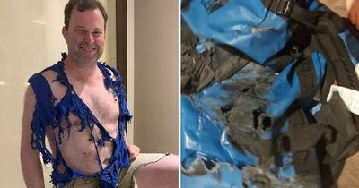 "My husband looks like a pirate": Flight passenger’s clothes ripped apart after luggage arrives at airport in plastic bag