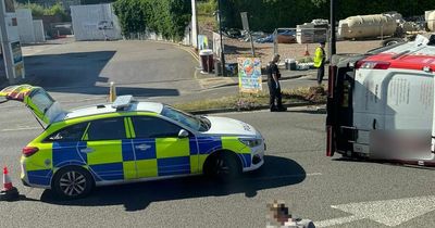 Van flips over in Bristol city centre crash