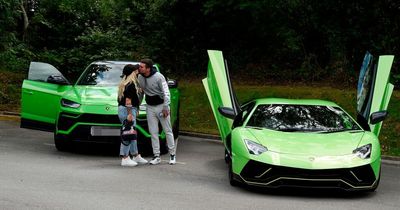 Kerry Katona meets fiancé in matching lime green Lamborghinis in Cheshire - she says if you work hard you could have one too