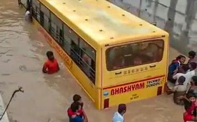 Lucky escape for children as bus caught in flood water