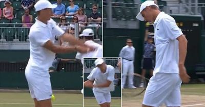 Wimbledon doubles player left in agony as opponent smacks ball into sensitive area