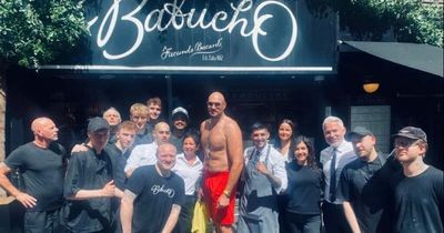 Tyson Fury took his top off while tucking into Chicken Milanese at Babucho after street dancing