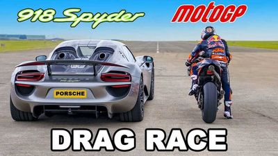 Porsche 918 Spyder Challenges Red Bull MotoGP Bike To A Drag Race