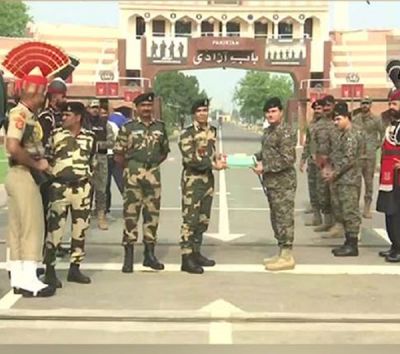 BSF, Pakistan Rangers exchange sweets at Attari-Wagah border on occasion of Eid Al-Adha