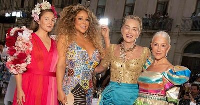Mariah Carey stuns in plunging D&G dress alongside Sharon Stone and Helen Mirren