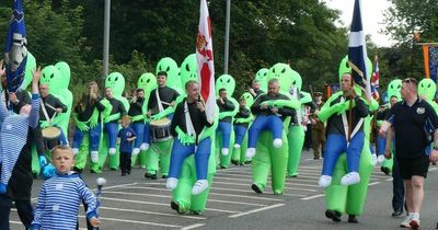 Antrim band go viral for wearing green alien costumes at town's Twelfth parade