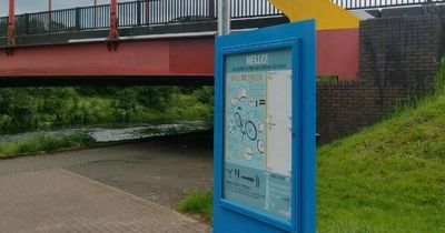 Bicycle repair station set up at Bonhill Bridge