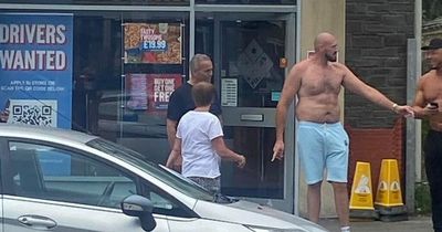 Topless Tyson Fury spotted outside Domino's in Pontyclun