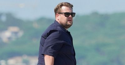 James Corden and his rarely-seen wife Julia Carey take a dip on holiday in St Tropez