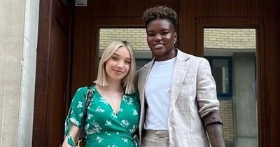 Nicola Adams and Ella Baig can't stop smiling as they leave hospital with their baby son