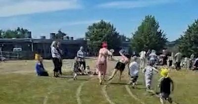 Mum needs first aid as she's pushed over by competitive fellow parent in sports day race