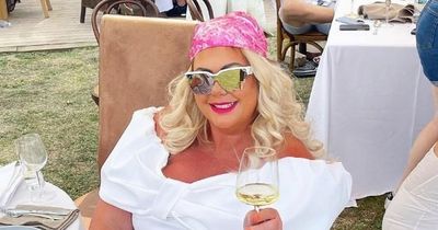 Gemma Collins sips wine in satin white mini dress as she keeps cool in heatwave at polo