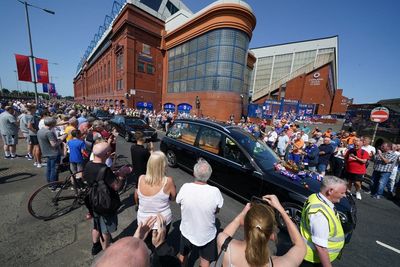 Rangers players and fans pay respects to Andy Goram at his funeral