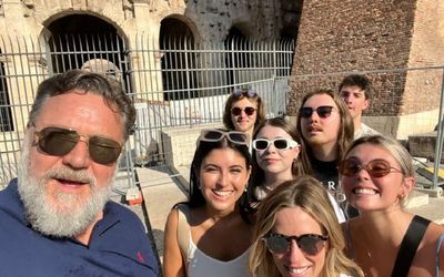 ‘Taking the kids to see my old office’: Russell Crowe shares candid snaps of Roman holiday