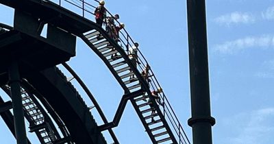 Alton Towers visitors climb down Oblivion rollercoaster as ride stops before 180ft drop