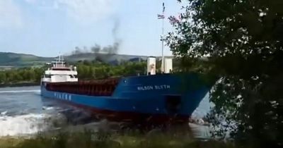 Tense moment large cargo ship runs aground on River Clyde as coastguard races to scene