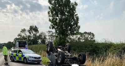 Emergency crews called as Land Rover towing livestock overturns