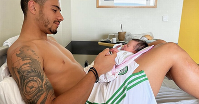 Giorgos Giakoumakis sports Celtic colours at daughter's BIRTH as he takes 'it never stops' mantra to new level