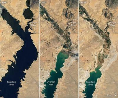 Nasa images show extreme withering of Lake Mead over 22 years