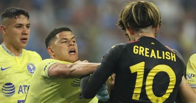 Paraguay defender’s brutal Jack Grealish challenge after swipe at Newcastle star Miguel Almiron