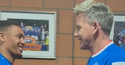 Gordon Ramsay makes Rangers return as celebrity chef pictured in home shirt alongside Ibrox star