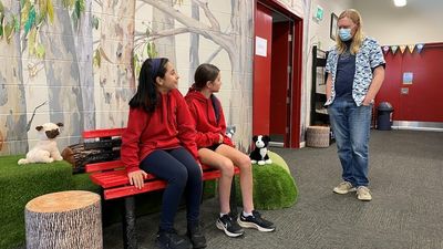 Buddy Benches made from recycled plastic bottle caps helping reduce anxiety and boost friendships in Canberra schools