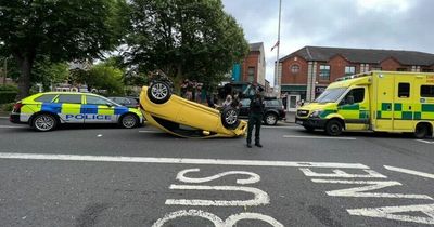 Ormeau Road crash sees one person taken to hospital as car ends up on roof