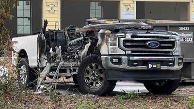 Ford Super Duty Pickup Burns To Crisp After Lightning Strike