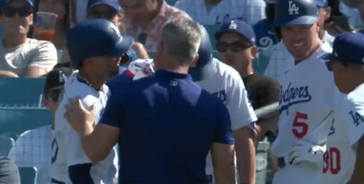 Freddie Freeman and Trea Turner laughed after Mookie Betts took a 98 mph pitch off the butt