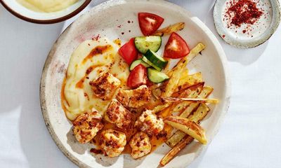 Yasmin Khan’s recipe for fish kebabs with skordalia