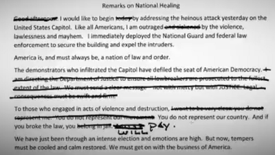 Trump cut call to prosecute Capitol rioters from Jan 7 speech draft, new video shows