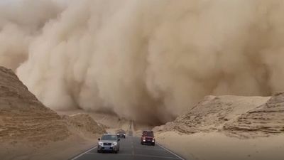 Drivers flee massive sandstorm in north-west China's Haixi region