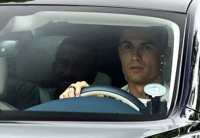 Pictured: Cristiano Ronaldo arrives at Carrington for crunch talks over Manchester United future