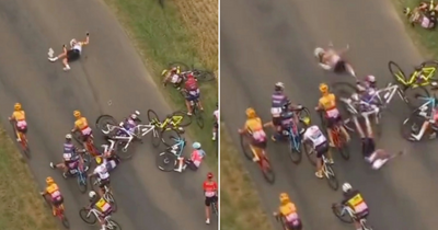 Cyclist thrown through air as monster crash causes pile-up in Tour de France Femmes