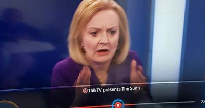 Live Talk TV debate halted as loud crash is heard in front of shocked looking Liz Truss