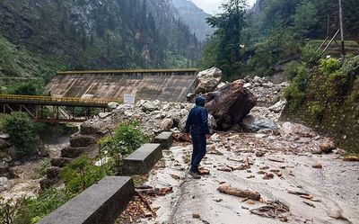 Road blocked after landslide in Himachal Pradesh’s Kullu district